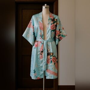 Floral Kimono Robe in Blue and Pink
